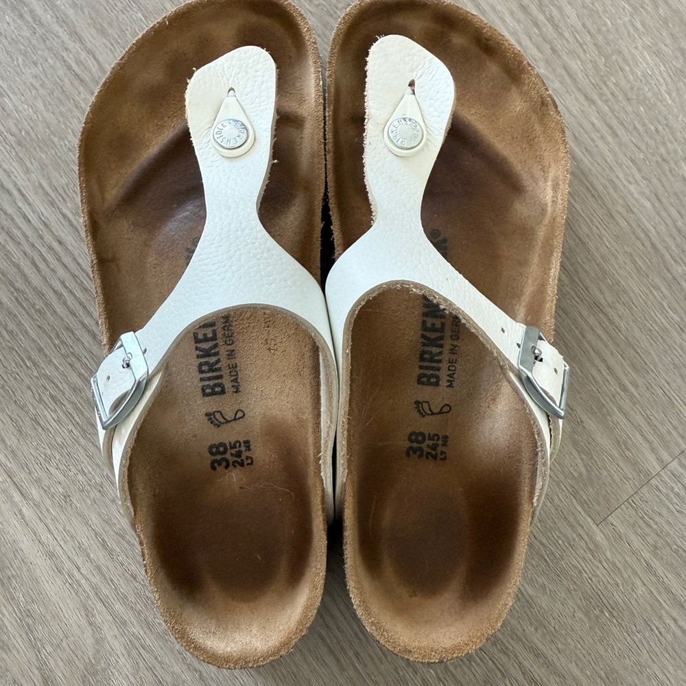 Birkenstock Women's White and Tan Sandals